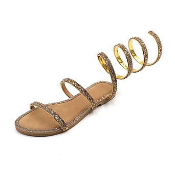 HONEY-157 Rhinestone Spiral Strappy Flat Sandals Slides