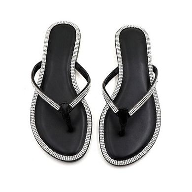 HONEY-49 Rhinestone Trim Thong Flip Flop Flat Sandals