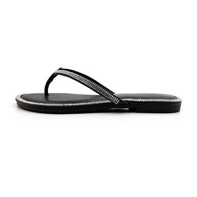 HONEY-49 Rhinestone Trim Thong Flip Flop Flat Sandals