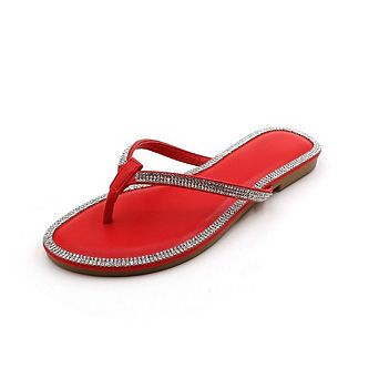 HONEY-49 Rhinestone Trim Thong Flip Flop Flat Sandals