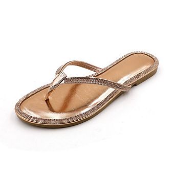 HONEY-49 Rhinestone Trim Thong Flip Flop Flat Sandals