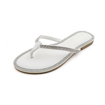 HONEY-49 Rhinestone Trim Thong Flip Flop Flat Sandals