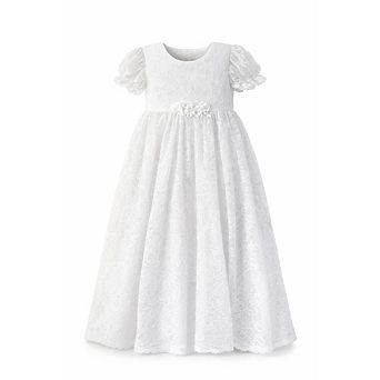 Baby Girls Lace Heirloom Short-Sleeve Baptism Dress Christening Gown