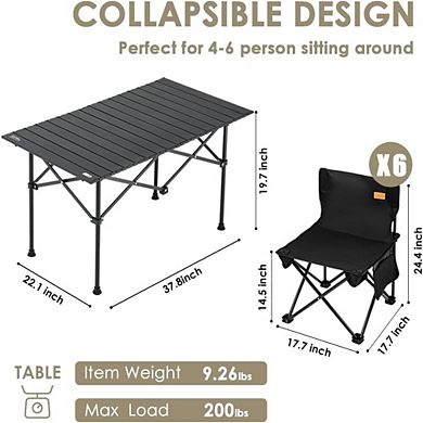 Compact Portable Picnic Table Set 6 with Seats