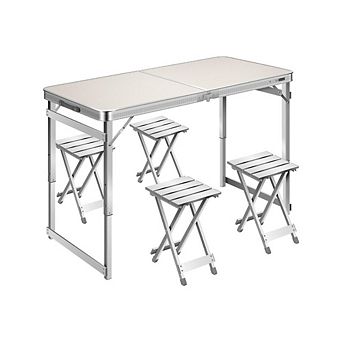 Aluminum Adjustable Height Picnic Table Set with 4 Aluminum Stools