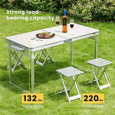 Aluminum Adjustable Height Picnic Table Set with 4 Aluminum Stools