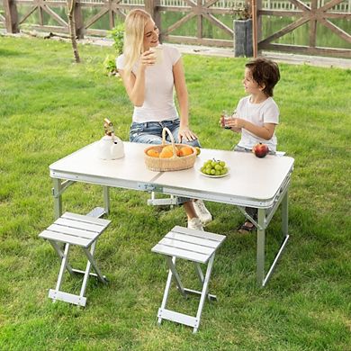 Aluminum Adjustable Height Picnic Table Set with 4 Aluminum Stools