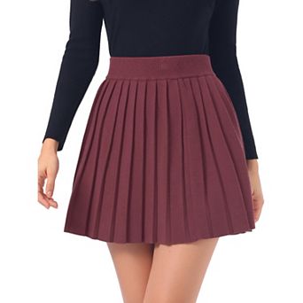 Pleated Knit Skirt for Women's Elastic High Waist A-Line Short Ribbed Casual Mini Skirts