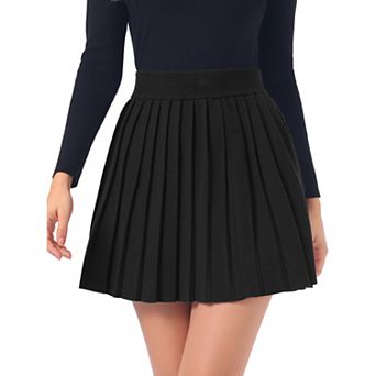 Pleated Knit Skirt for Women's Elastic High Waist A-Line Short Ribbed Casual Mini Skirts