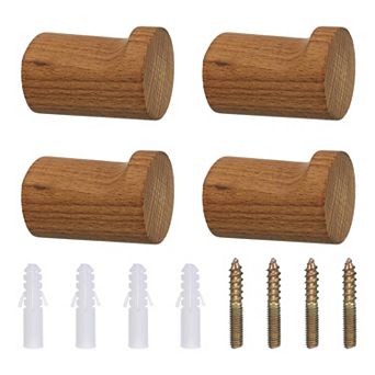 4 Pack Wood Wall Hooks, Simple and Stylish Coat Rack Wall-Mounted Entrance Hook with Screws