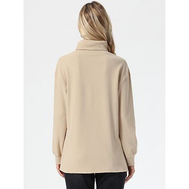 Turtleneck Blouse for Women's Long Sleeve Side Split High Low Hem Pullover Fall Sweaters