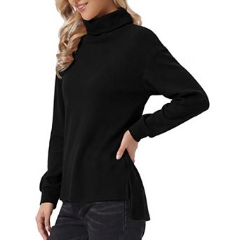 Turtleneck Blouse for Women's Long Sleeve Side Split High Low Hem Pullover Fall Sweaters
