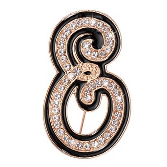 Rhinestone Letter Brooch Pins, Initial Broaches Metal Crystal Alphabet Lapel Pin Black Edge 1 pc