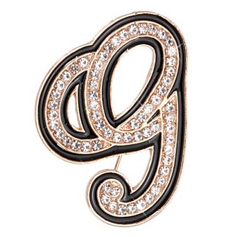 Rhinestone Letter Brooch Pins, Initial Broaches Metal Crystal Alphabet Lapel Pin Black Edge 1 pc