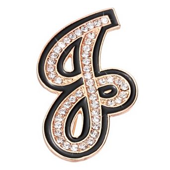 Rhinestone Letter Brooch Pins, Initial Broaches Metal Crystal Alphabet Lapel Pin Black Edge 1 pc