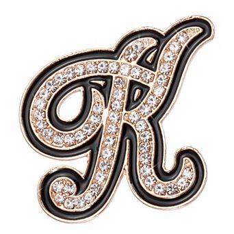 Rhinestone Letter Brooch Pins, Initial Broaches Metal Crystal Alphabet Lapel Pin Black Edge 1 pc