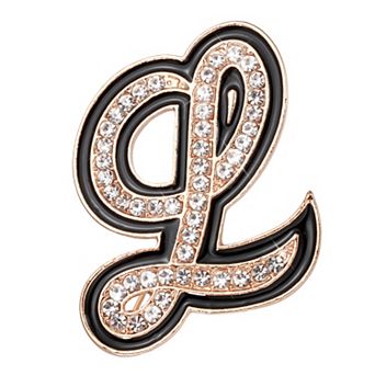 Rhinestone Letter Brooch Pins, Initial Broaches Metal Crystal Alphabet Lapel Pin Black Edge 1 pc