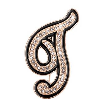 Rhinestone Letter Brooch Pins, Initial Broaches Metal Crystal Alphabet Lapel Pin Black Edge 1 pc