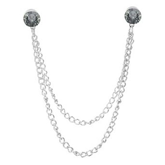 Rhinestone Chain Brooch Pins, Round Crystal Tassel Chain Hanging Fashion Crystal Lapel Suit Pins