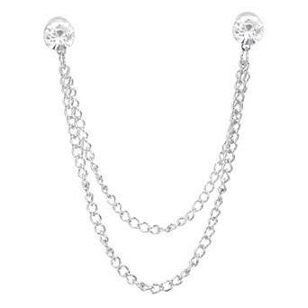 Rhinestone Chain Brooch Pins, Round Crystal Tassel Chain Hanging Fashion Crystal Lapel Suit Pins