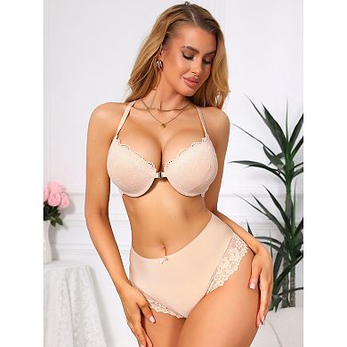 Lace Bras for Women Cross Back Push Up Front Close Underwire Bralette