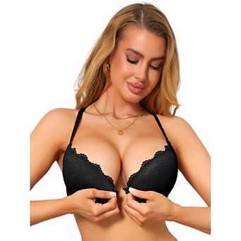 Lace Bras for Women Cross Back Push Up Front Close Underwire Bralette