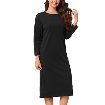 Women's Nightgown Thermal Dralon Fleece Ribbed Long Sleeve Round Neck Loose Fit Midi Pajama Dress