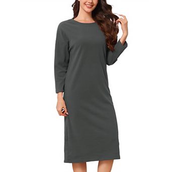 Women's Nightgown Thermal Dralon Fleece Ribbed Long Sleeve Round Neck Loose Fit Midi Pajama Dress