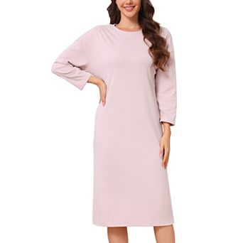 Women's Nightgown Thermal Dralon Fleece Ribbed Long Sleeve Round Neck Loose Fit Midi Pajama Dress