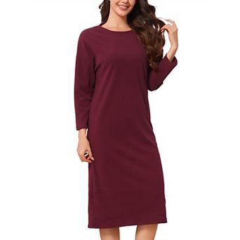 Women's Nightgown Thermal Dralon Fleece Ribbed Long Sleeve Round Neck Loose Fit Midi Pajama Dress