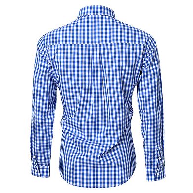 Men's Long Sleeve Plaid Shirt Classic Fit Button Closure Collared