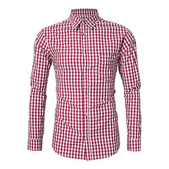 Men's Long Sleeve Plaid Shirt Classic Fit Button Closure Collared
