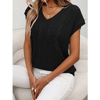 Women's Short Sleeve V Neck Lightweight Breathable Sweater Pullover