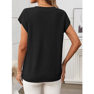 Women's Short Sleeve V Neck Lightweight Breathable Sweater Pullover