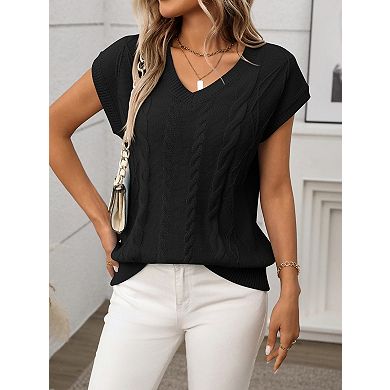 Women's Short Sleeve V Neck Lightweight Breathable Sweater Pullover