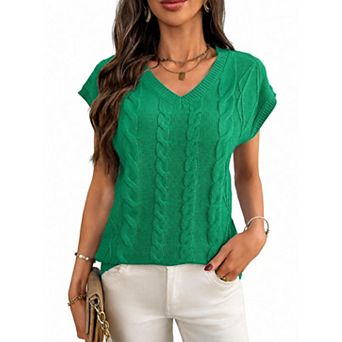 Women's Short Sleeve V Neck Lightweight Breathable Sweater Pullover