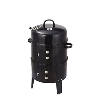 BAOURE Black Enameled Steel Double Layer Charcoal Smoker and Grill for Outdoor Backyards
