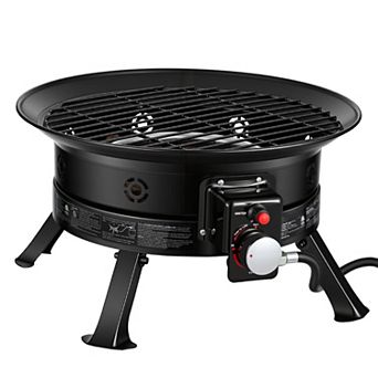 BAOURE Black Portable Propane Gas Fire Pit With Grill Grate And Folding Legs 19 Inch