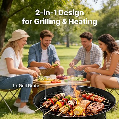 BAOURE Black Portable Propane Gas Fire Pit With Grill Grate And Folding Legs 19 Inch