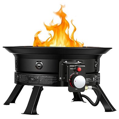 BAOURE Black Portable Propane Gas Fire Pit With Grill Grate And Folding Legs 19 Inch