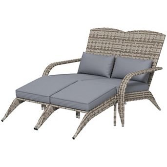BAOURE Wicker Rattan Adirondack Chair with Footstools and Cushions for Two Person Outdoor Use