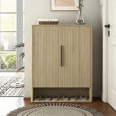BAOURE Particle Board Modern Wooden Shoe Storage Cabinet With Doors Adjustable Shelves For Entryway