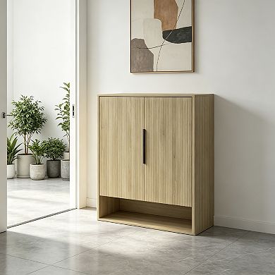 BAOURE Particle Board Modern Wooden Shoe Storage Cabinet With Doors Adjustable Shelves For Entryway