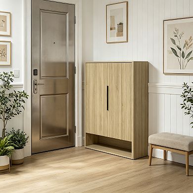 BAOURE Particle Board Modern Wooden Shoe Storage Cabinet With Doors Adjustable Shelves For Entryway