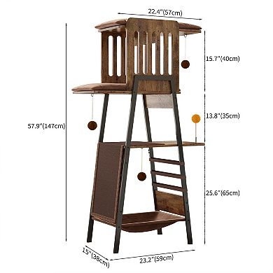 BAOURE MDF Metal Modern Multi Level Cat Tree For Large Cats With Scratching Board Perch Hammock Remo