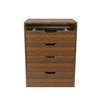 BAOURE MDF Three In One Vanity Desk With Lighted Mirror And Stool Compact Flip Top Dressing Table