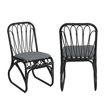 BAOURE PE Rattan Woven Outdoor Dining Chairs Set Of Two With Washable Cushion For Backyard Patio