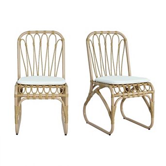 BAOURE PE Rattan Woven Outdoor Dining Chairs Set Of Two With Washable Cushion For Backyard Patio