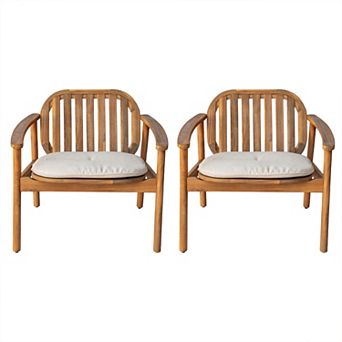 BAOURE Acacia Wood Club Chair Set of 2 with Beige Cushions for Patio Outdoor Living Space