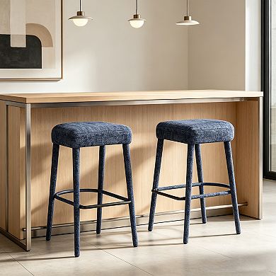 BAOURE Upholstered Fabric Backless Bar Stool Two Pack Padded Seat Sturdy Legs Footrest For Home